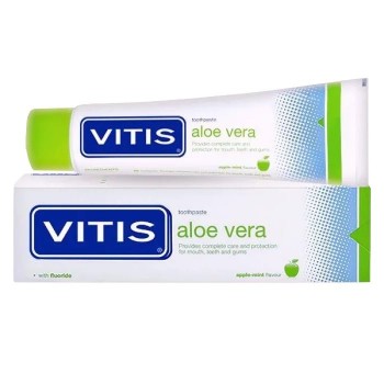 Зубная паста VITIS Aloe Vera для ежедневной гигиены полости рта, со фтором. Вкус: яблочно-ментоловая