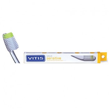Зубная щетка VITIS Sensitive для пациентов с чувствительными зубами и деснами. Очень мягкая, прямой профиль щетины, длина головки 2,7 мм.