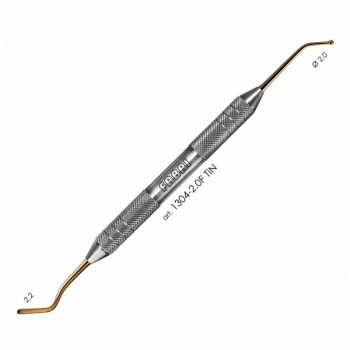 1304-2,0F TiN - удлиненная средняя гладилка с штопфером-шариком Ø 2.0mm. Эргономичная ручка Ø 10mm. Покрытие Gold