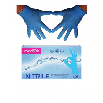 Перчатки нитриловые MediOk - 50 пар - цвет ГОЛУБОЙ - размер М