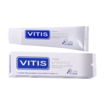 Отбеливающая зубная паста VITIS® Whitening, низкая абразивность, БЕЗ ПЕРЕКИСИ, с наночастицами гидроксиапатита, со фтором 1450ppm. Вкус: мята