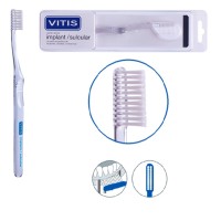 Зубная щетка VITIS® Implant/Sulcular для чистки узких областей под имплантами и мостовидными протезами. Супер-мягкая, 2х рядная, прямой профиль щетины